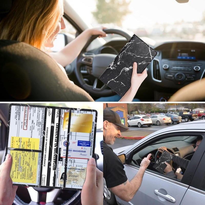 TILDOSAC 2Pack Leather Car Registration and Insurance Card Holder, Car Document Holder for Cards License with Magnetic Shut (Marble Black) - Image 4